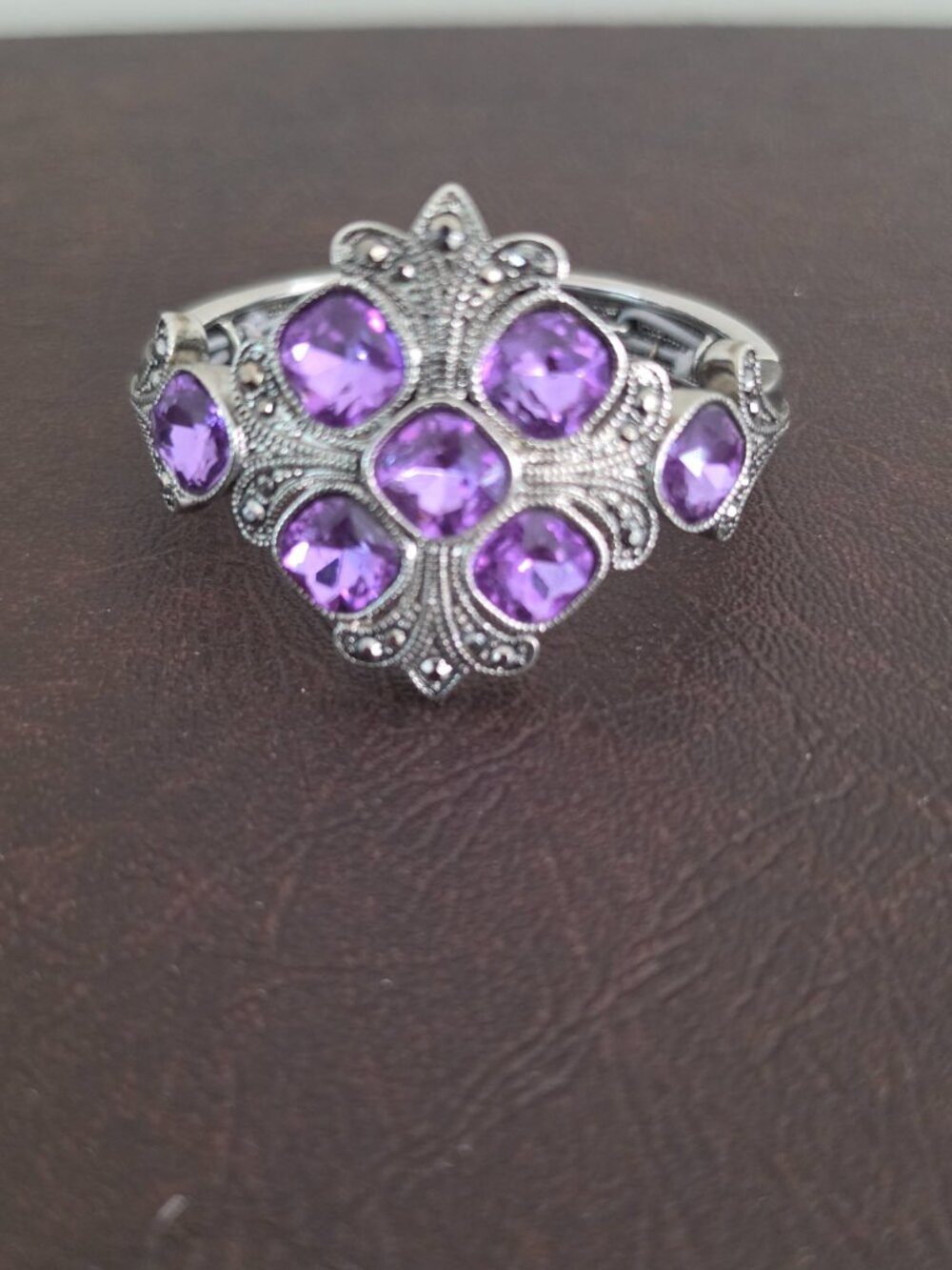 Antique Style Hinged Cuff Bracelet features a Victorian Revival design